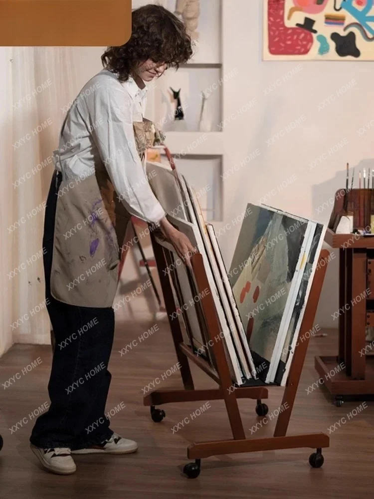 LMinimalist Painting Tools Studio Oil Painting Easel Storage Movable Display Rack