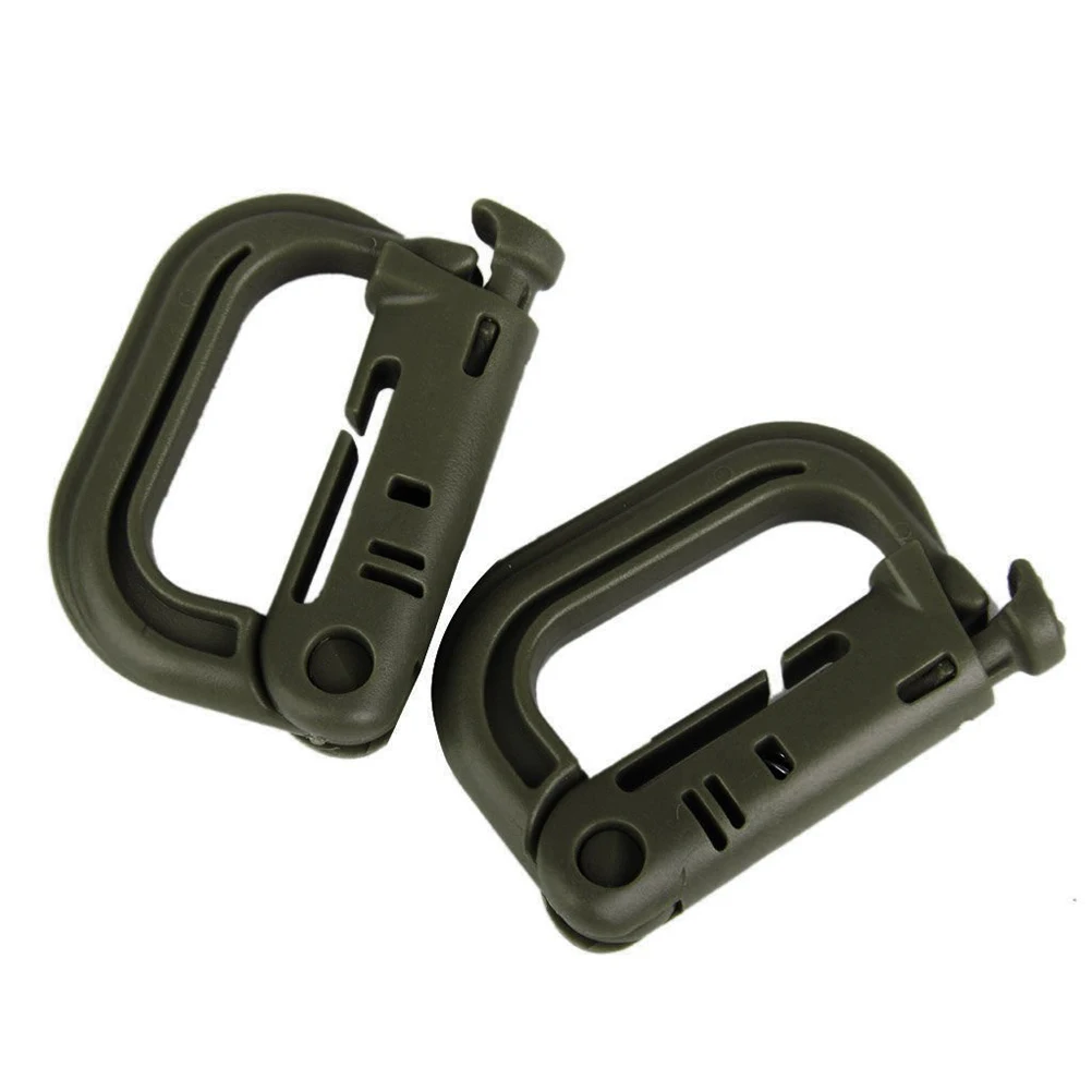10pcs D-Ring Buckle Locking Tan Webbing Multipurpose Grimloc Safety Buckles Springs Camping Hiking Hunting Outdoor Lightweight