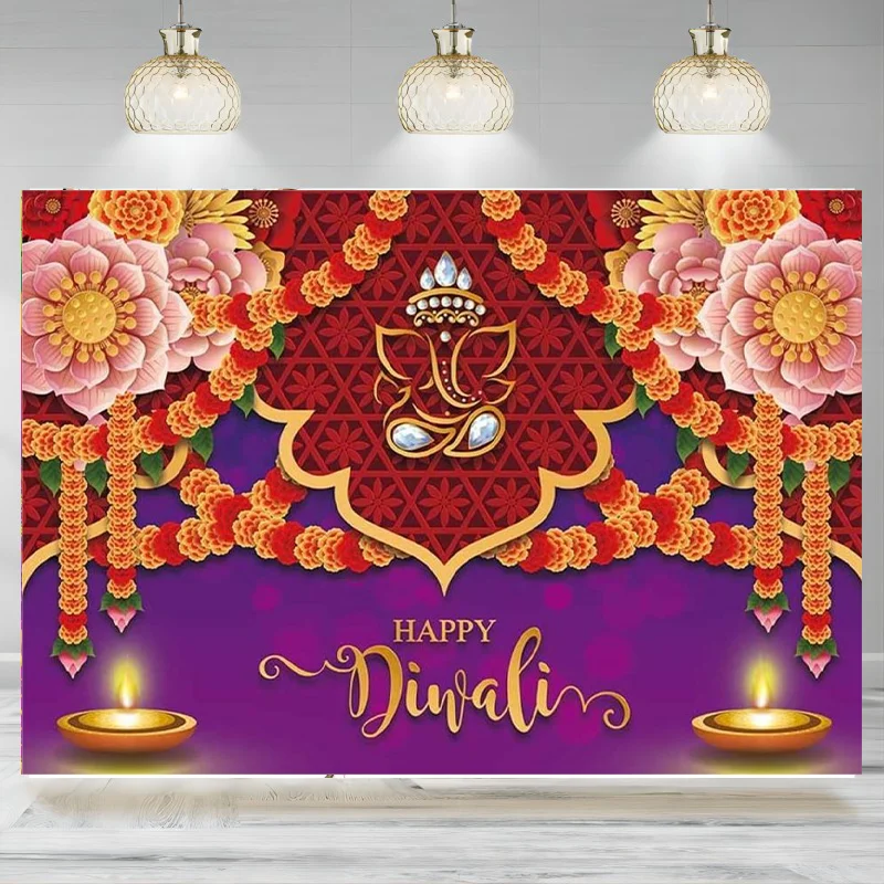 Happy Diwali Backdrop Festival of Lights Party Decoration Favors Photographic Background Indian Diwali Lights Party Banner