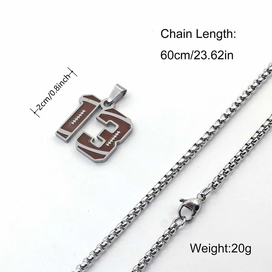 0-29 304L Stainless Steel America Soccer Number Necklace Men Women Football Rugby Necklace for Men Jewelry Rugby Accessories