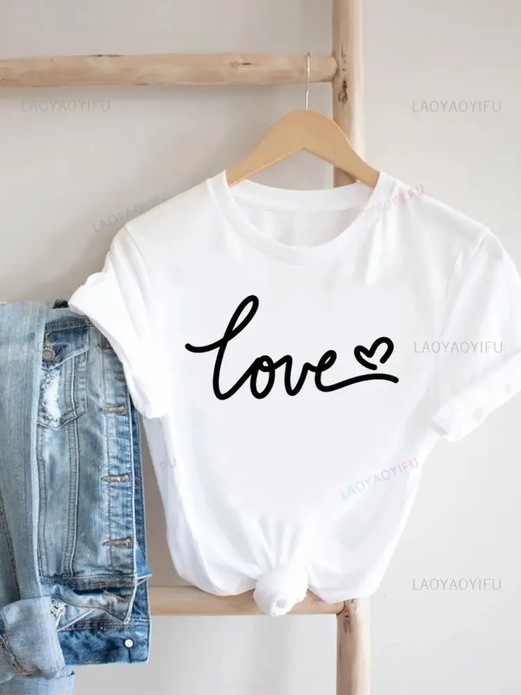 Maglietta con stampa di lettere di fiori maglietta a maniche corte in stile di tendenza carina abbigliamento Casual da donna maglietta con stampa grafica da donna