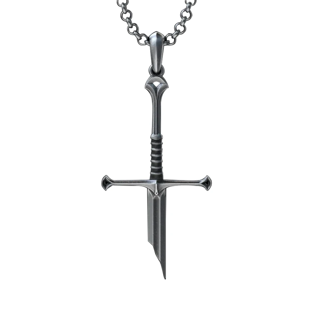 Narsil Personality Broken Sword Necklace Rings King Moveis Jewelry Men Cool Punk Sword Pendant Necklace Gift