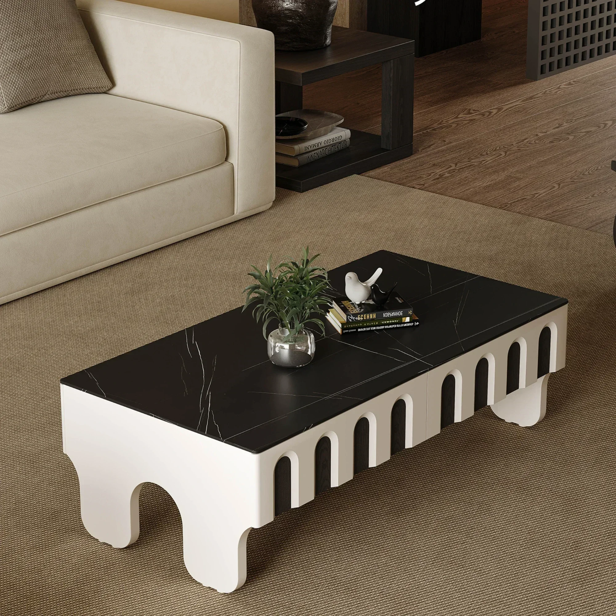 

Кофейный столик из каменной плиты для гостиной, для больших и малых квартир, с текстурой красного дуба, легкий люкс, современный дизайн