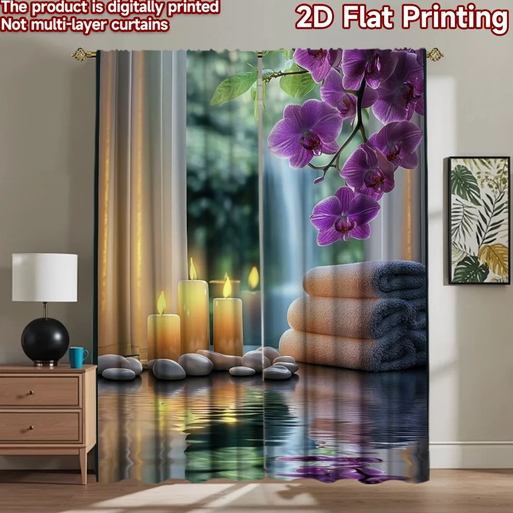 

1pc 2D flat Photography Backdrop Tapestry Candles and Orchids Serenity 100% Polyester Party Decorations for New Year celebration