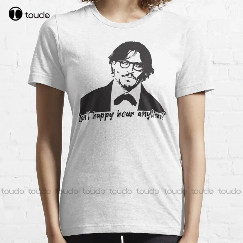 Isn'T Happy Hour Anytime?  Amber Heard And Johnny Depp Classic T-Shirt Summer Shirts Oversized Graphic T Shirts 100% Cotton New