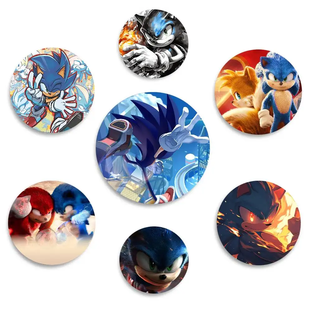 Cartoon Anime Movies Badges Round Laser Badge Sonic The Hedgehog Brooch Clothes Backpack Accessories Lapel