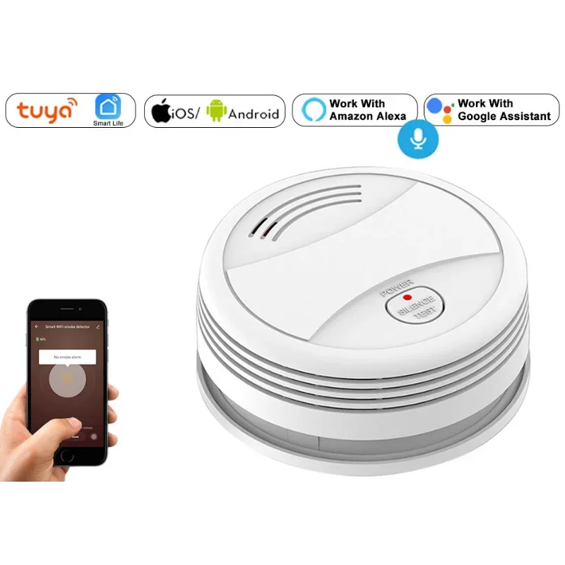 Tuya-Smoke Alarm Detector, Smart App, Push, WiFi, Combate a Incêndio, Proteção de Segurança