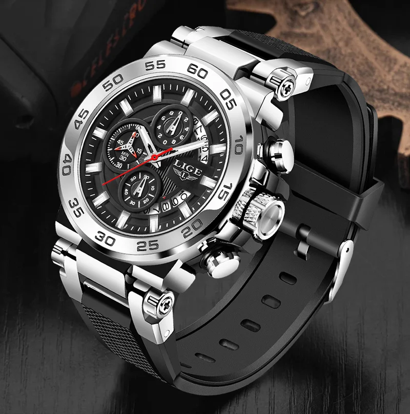 LIGE Neue Herrenuhren Top-Luxusmarke Große Zifferblattuhr Herren Wasserdichte Quarz-Armbanduhr Sport-Chronograph Uhr Relogio Masculino