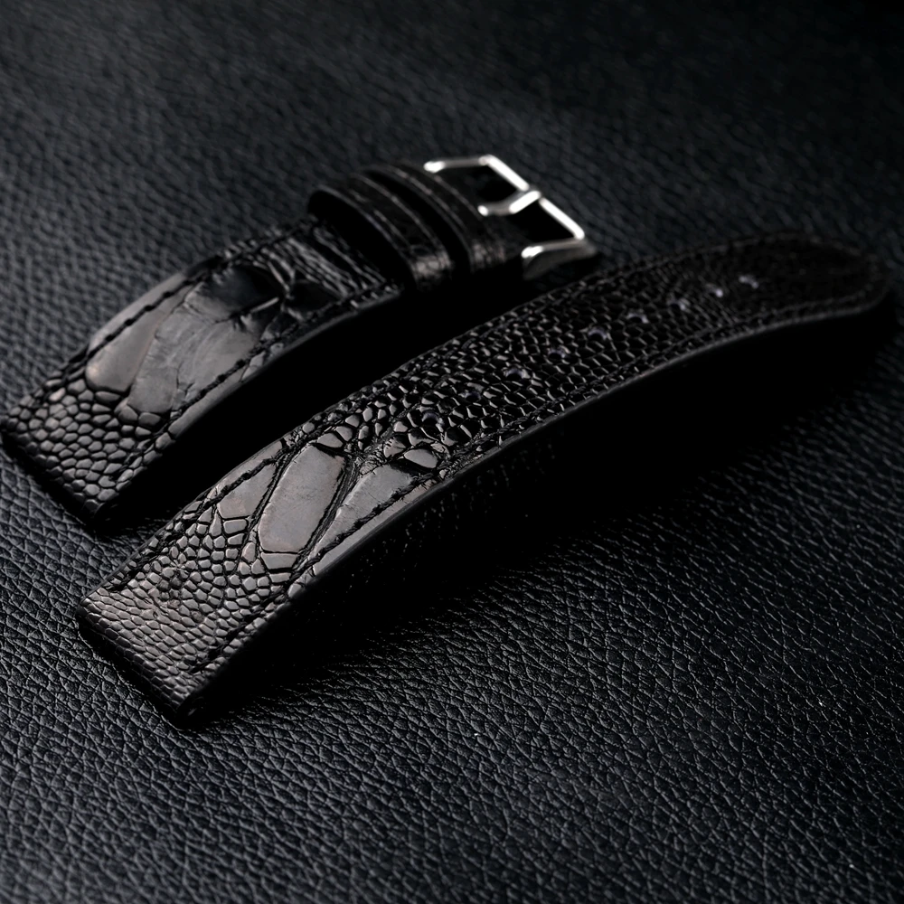 Handmade Premium Ostrich Foot Leather Strap 18 19 20 21 22MM Black Brown Soft Vintage Bracelet Hand-Stitched Natural Texture