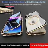 360 Full Protection Metal Magnetic Double Sided Glass Snap Lock Case For iPhone 16 15 14 13 Pro Max 12Mini Lens Protection Cover