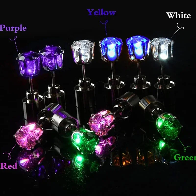 Light Up LED Earrings Hot Christmas Studs Flashing Blinking Stainless Steel Earrings Studs Dance Party Accessories Supplies Gift