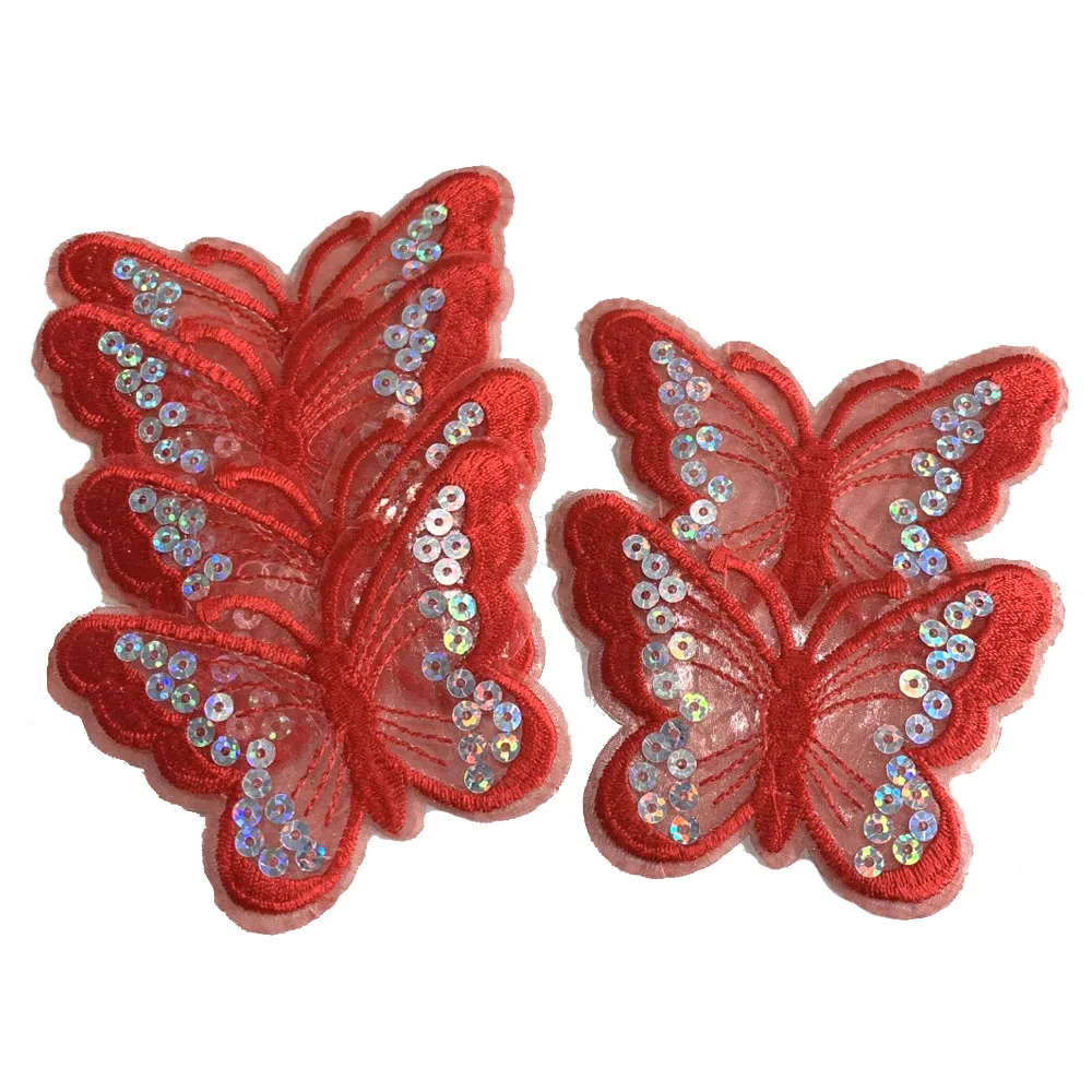 10Pcs Mixing Sequins Patch Embroidered Butterfly Iron On Patches For Clothing Badge Sticker Apparel Accessories 9 x 6.5cm