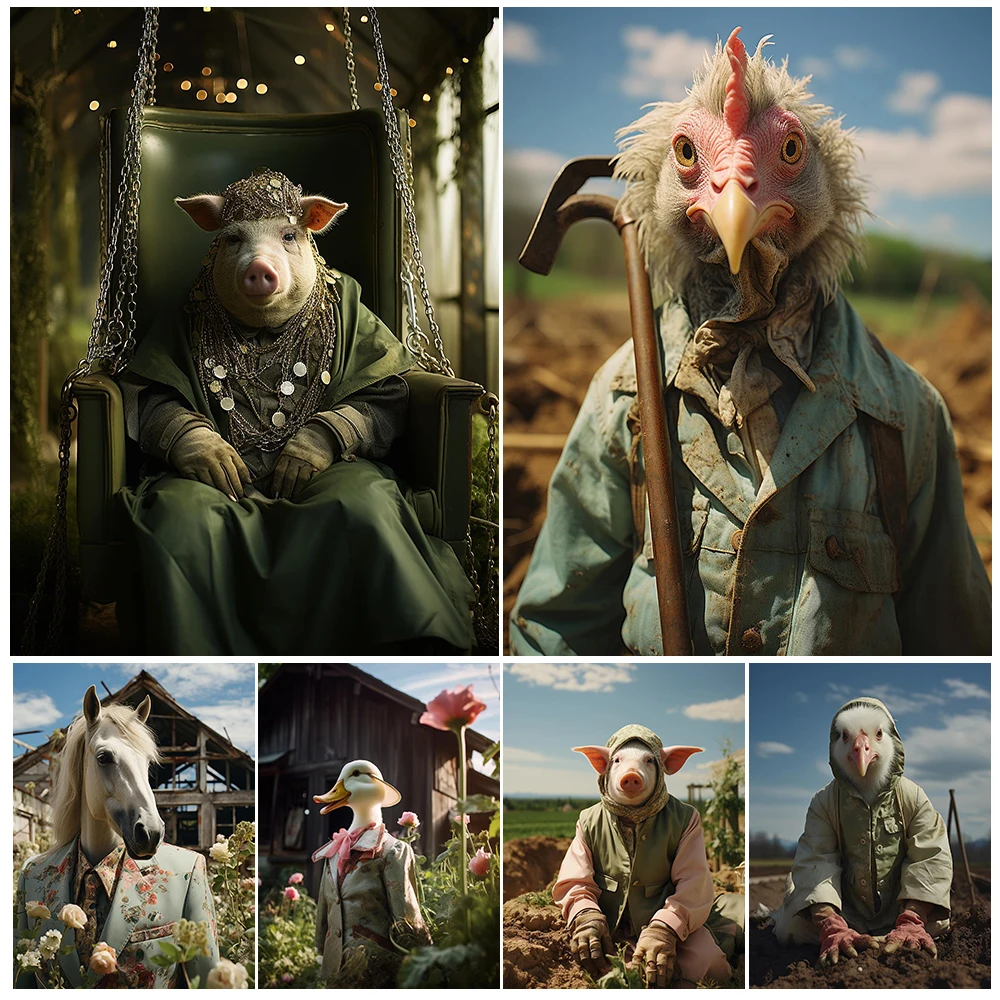 Funny Animal Portrait Duck Chicken Pig Posters Wall Pictures For Living Room Nordic Poster Wall Art Canvas Painting Unframed