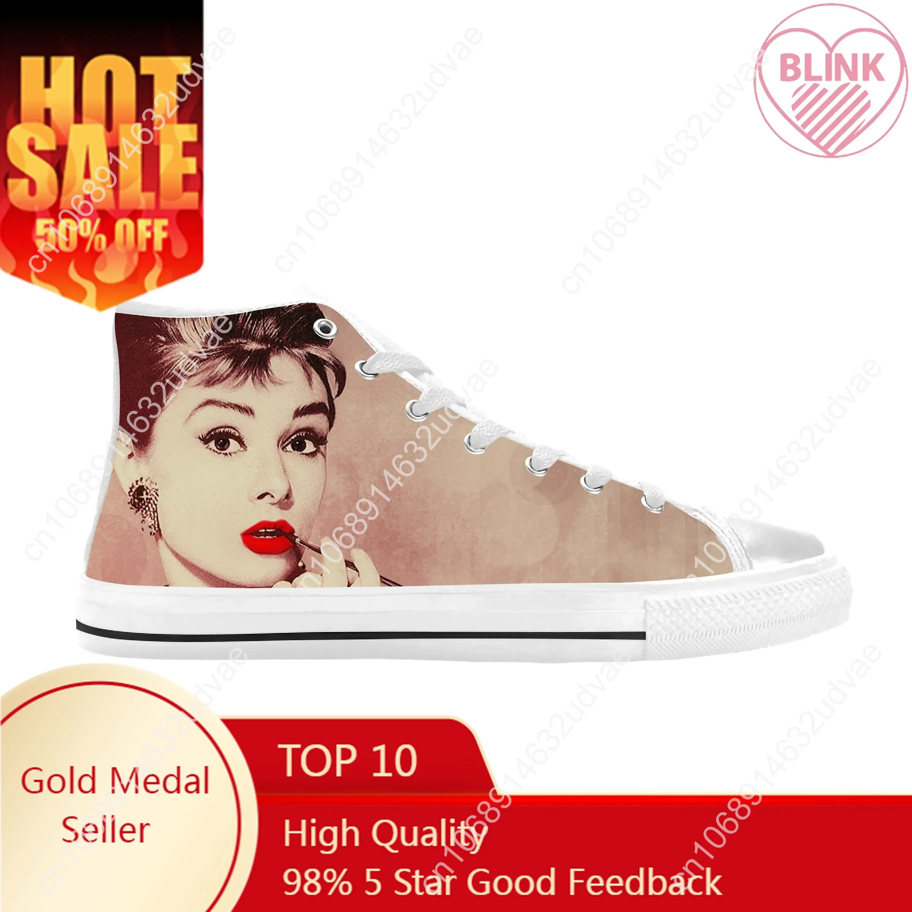 

Hot Audrey Hepburn Movie Star Actor Cute Fashion Casual Cloth Shoes High Top Comfortable Breathable 3D Print Men Women Sneakers