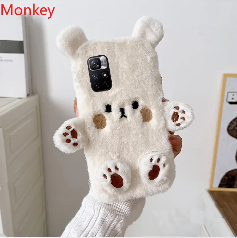 Cute Brown Bear Fur Phone Case For Xiaomi Redmi A3 13C Note 13 Pro Plus 12 pro 12S Mi Poco M6 X6 13T 14 Autumn Winter Case Cover