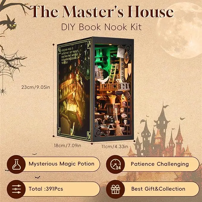 Magischer Apotheker erkunden DIY-Hütte, Buchständer, Montage, kleines Haus, Bausteine, dreidimensionales 3D-Puzzle, Modellhaus, Geschenk