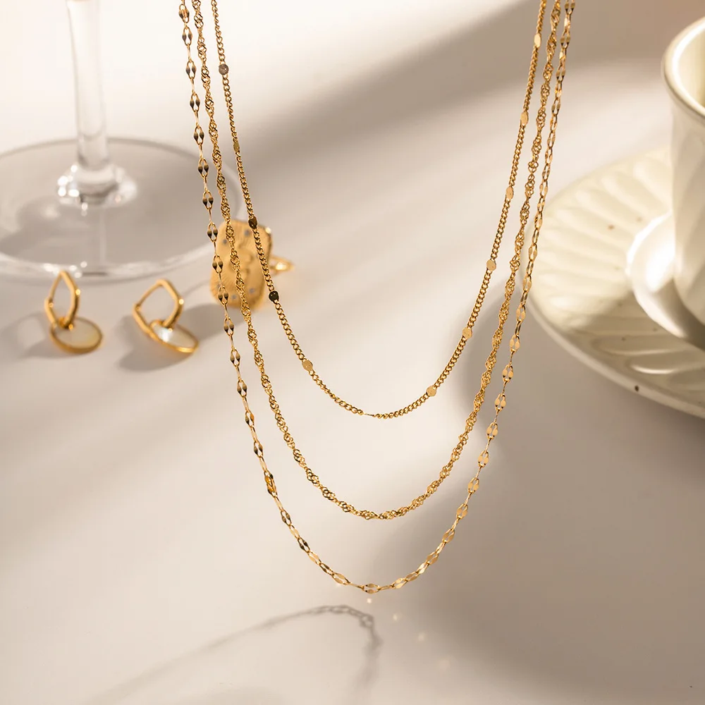 Simple fashion Stainless Steel Chain Multilayer Necklace For Women Golden Hypoallergenic Trendy Jewelry Party Gift