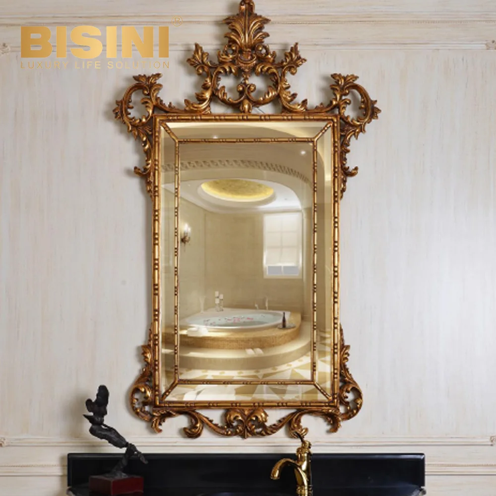 Factory Supply Luxury French Style Home Decor Carved Wall-hung Mirror Console Table PU Mirror for Lobby and Entry Hall