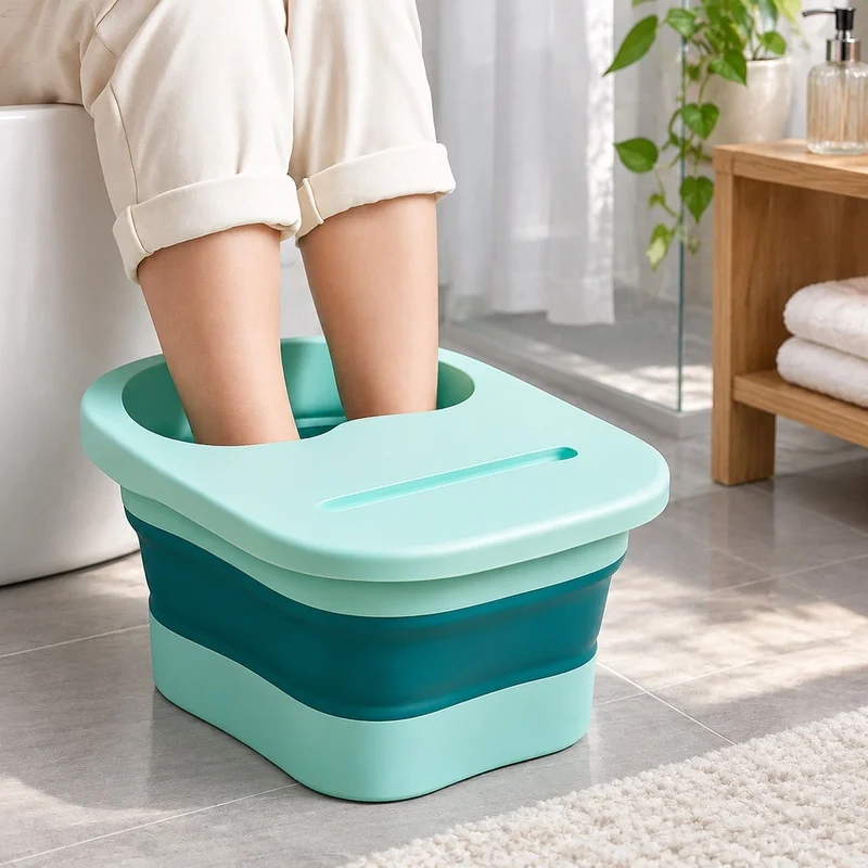 Foldable Foot Bath Tub with Cover and Massaging Function, Compact and Portable for Relaxing Foot Soaks