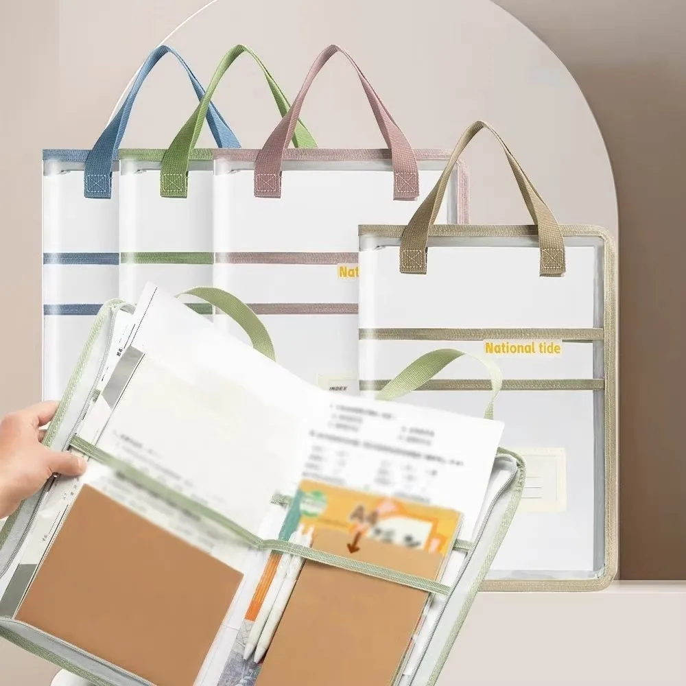 

Portable A3/A4 Zipper Bag Large Opening PVC Subject Classification Bag Large Capacity Transparent Document Bag Book Storage Bag