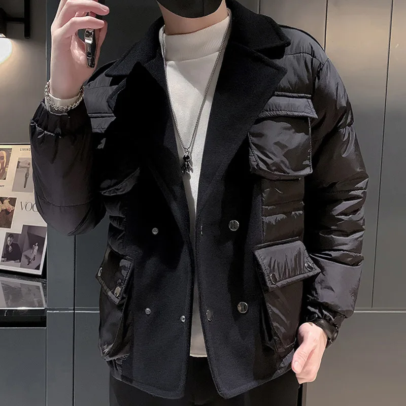 Korean Suit Collar Thickened Warm Parka Men Jacket Manteau Homme Hiver Men Winter Jacket Black White Parka Homme