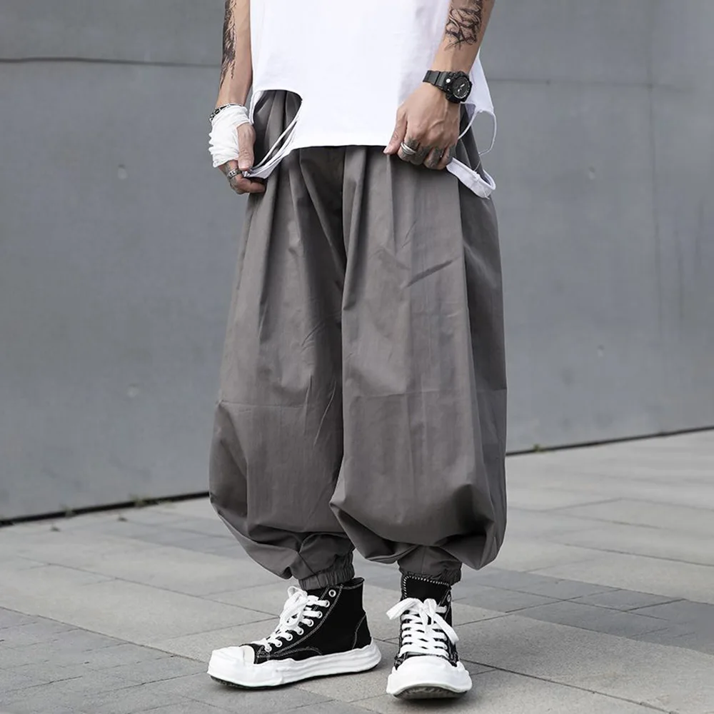 Mens Leggings Gothic Japanese Casual Pants Streetwear All-Match Harajuku Punk Youth Samurai Pants Bloomers Men\'S Clothing 2024