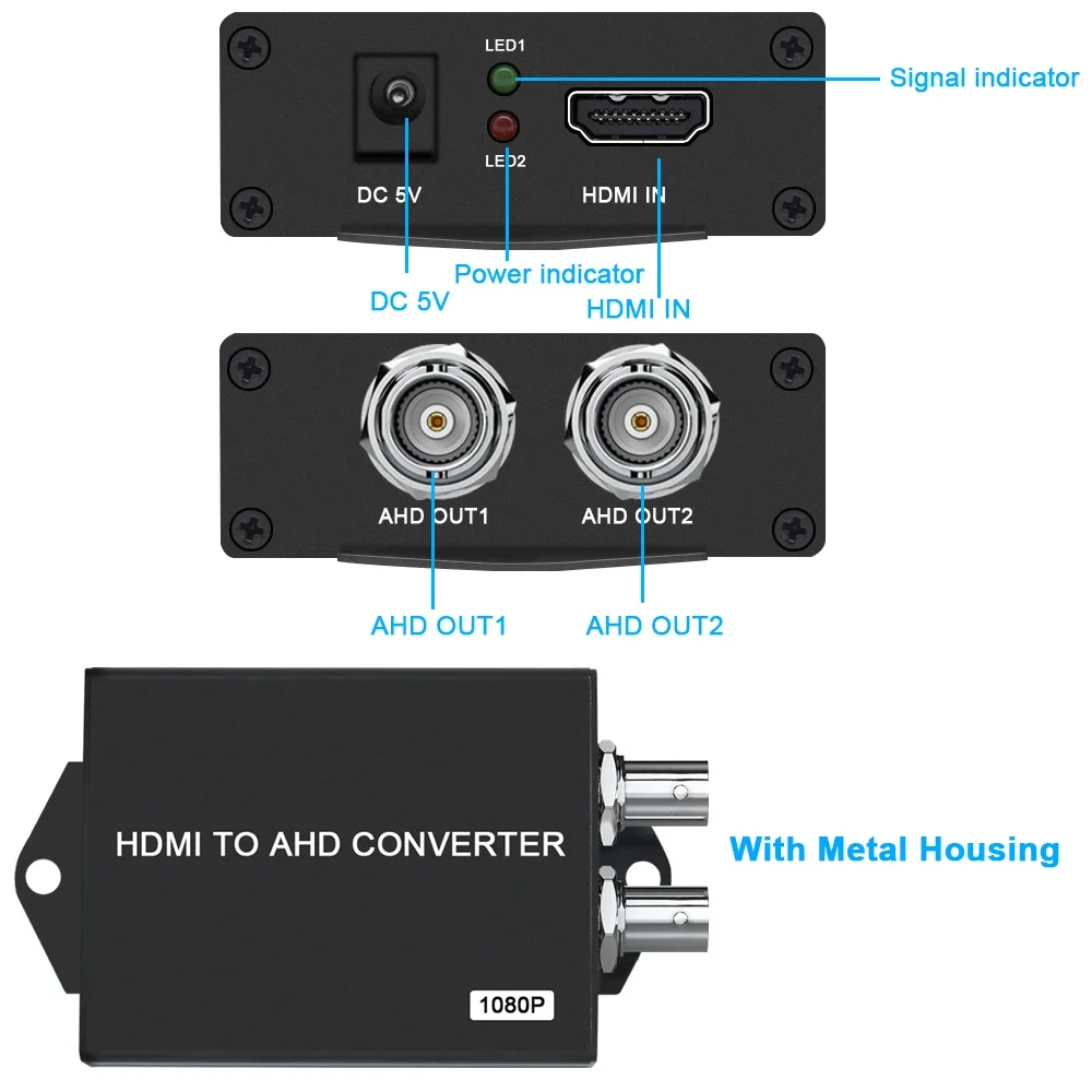 Video converter with 2 CH BNC AHD out port HDMI 1 CH HDM Input to AHD video Converter For CCTV analog camera converter