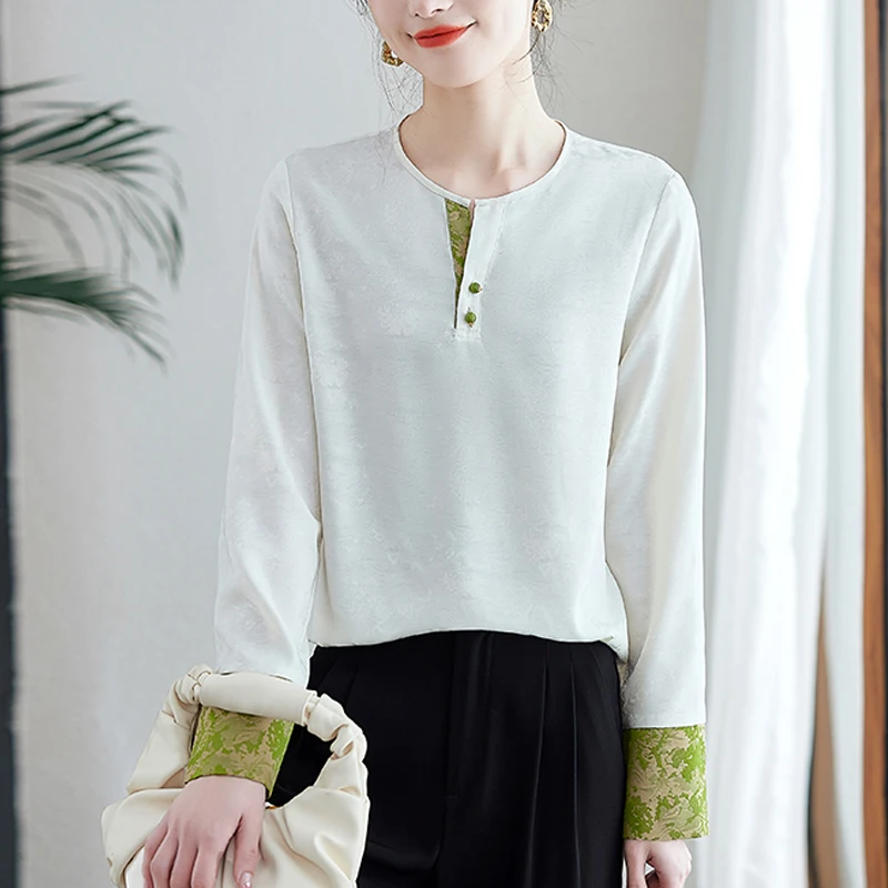 

New High Quality Jacquard Shirts For Women Simplicity Style Color Stitching Lightweight Printed Fashion Women Blouses 2025