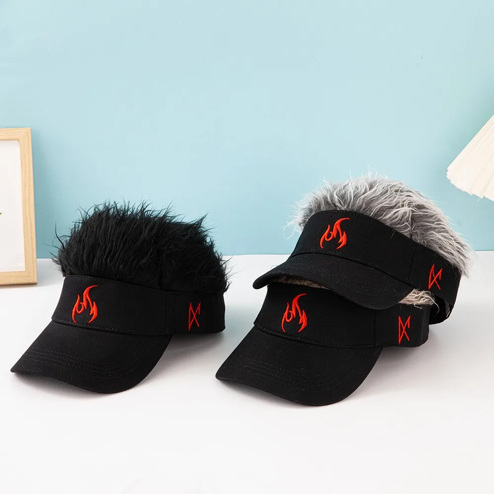 New Korean-Style Fashion Small Flame Embroidery Wig Cap, Multi-Color Casual Hip-Hop Wig Baseball Cap, Unisex All-Season Hat