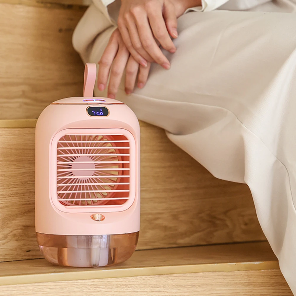 USB portable air cooler mini desktop fan with spray function and automatic oscillation compact energy saving fan for office use