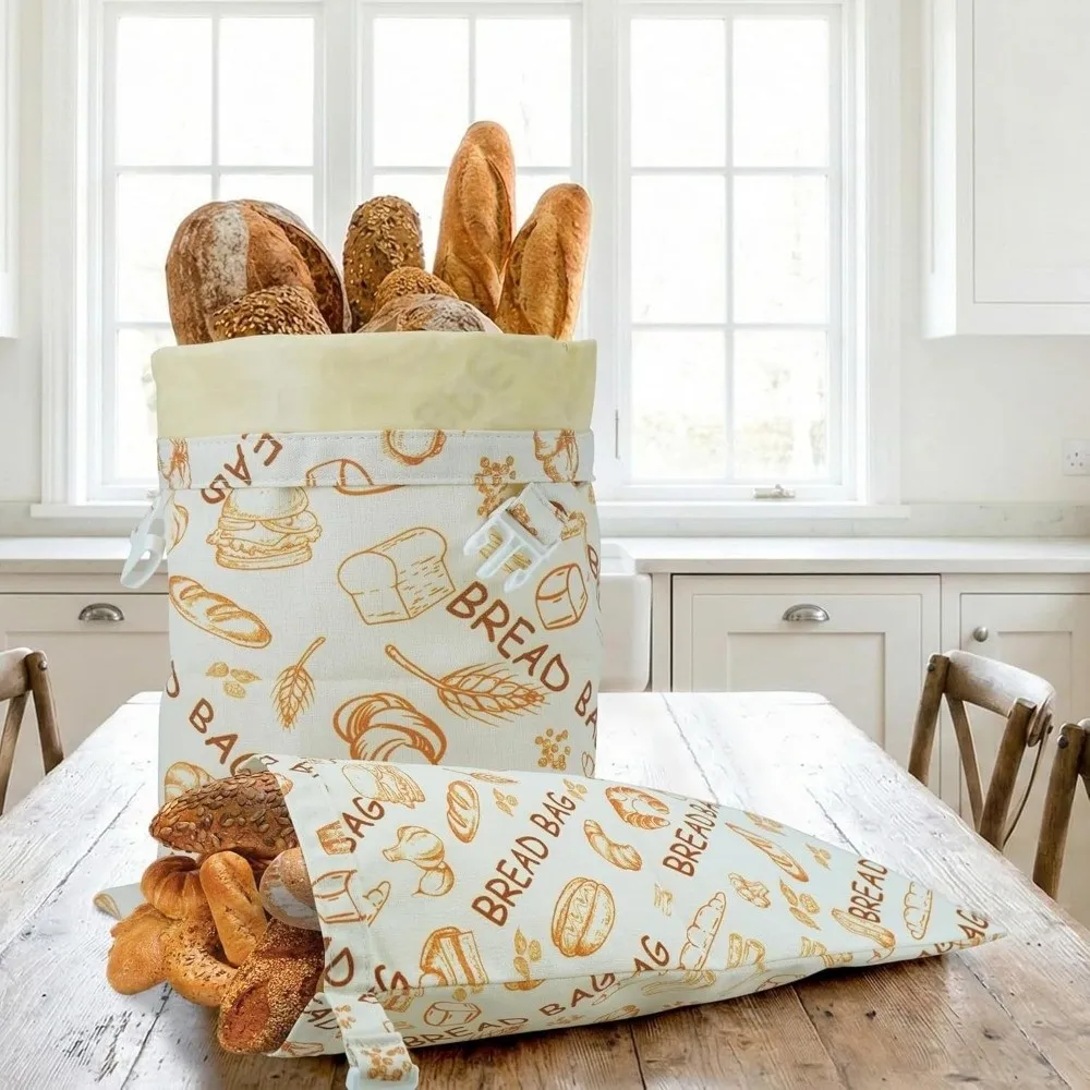 Reusable Beeswax Bread Bags Beeswax Coated Lock Closure Fresh-Keeping Bread Bags 43*33cm Cotton Fabric Bread Storage Bags