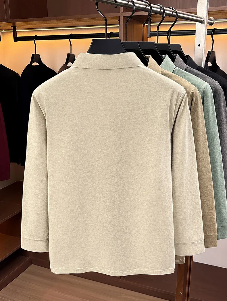 Herren Business Casual Langarm T-Shirt Frühling Herbst Bequemes Atmungsaktives Arbeitsoberteil für Formelle Anlässe Poloshirts Herren – Detail 8