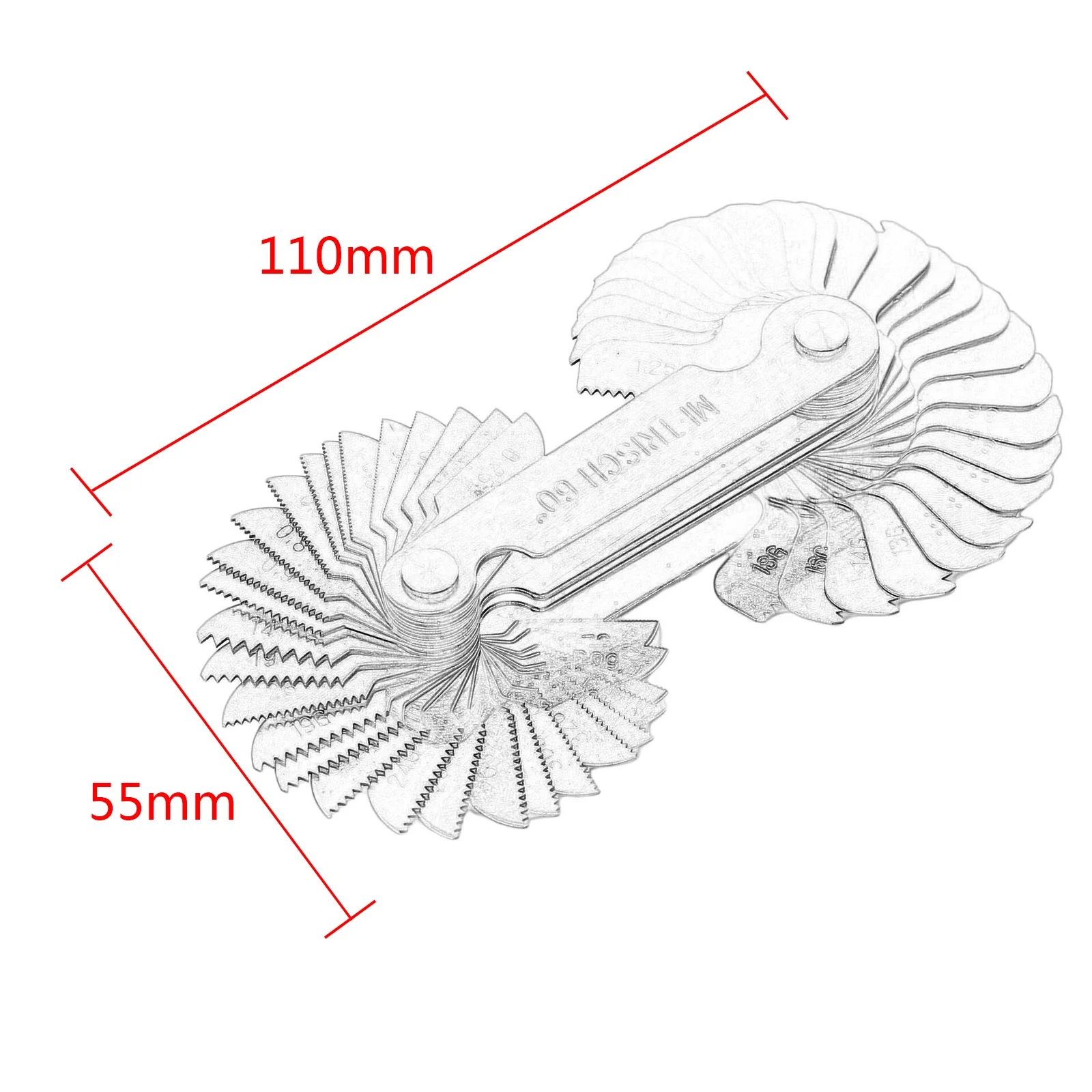 Steel Thread Measuring Gauge 58-in-1 US+Metric 60°+UK 55°Rotary Switch Free-adjust Template Magnetic Head Gauging Threads Pitch