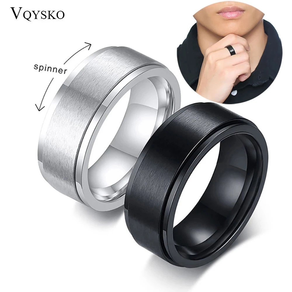 8mm Spinner Ring for Men Stress Release Bague Acier Inoxydable Stainless Steel Wedding Band Casual Sport Jewelry Anel Masculino