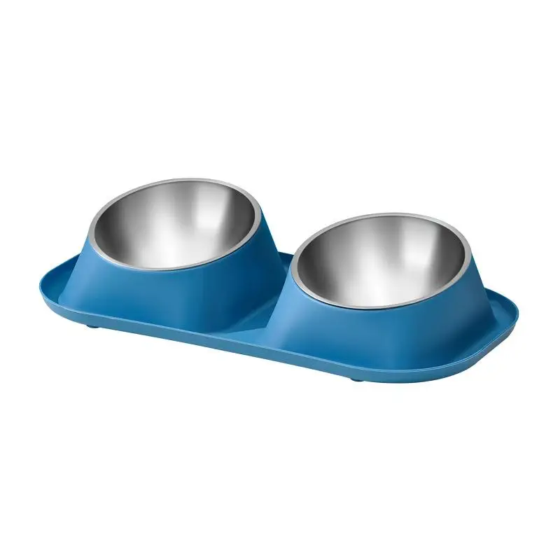 1pc Stainless Steel Double Dog Bowl Cat Food Container Non-slip Base Pet Water Feeder Tilt Safeguard Neck Bowls view 5