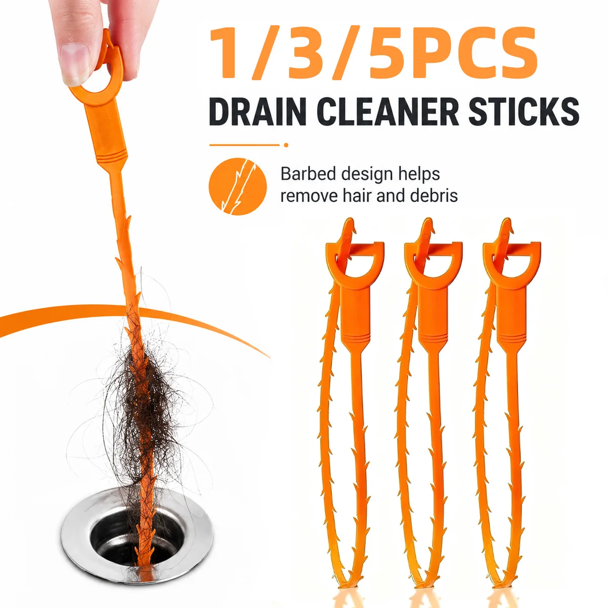 1/3/5PCS Drain Cleaner Stick Flexible Barbed Hair Removal Tool Sink Snake Cleaner for Shower Kitchen Bathroom Household Sink Pip