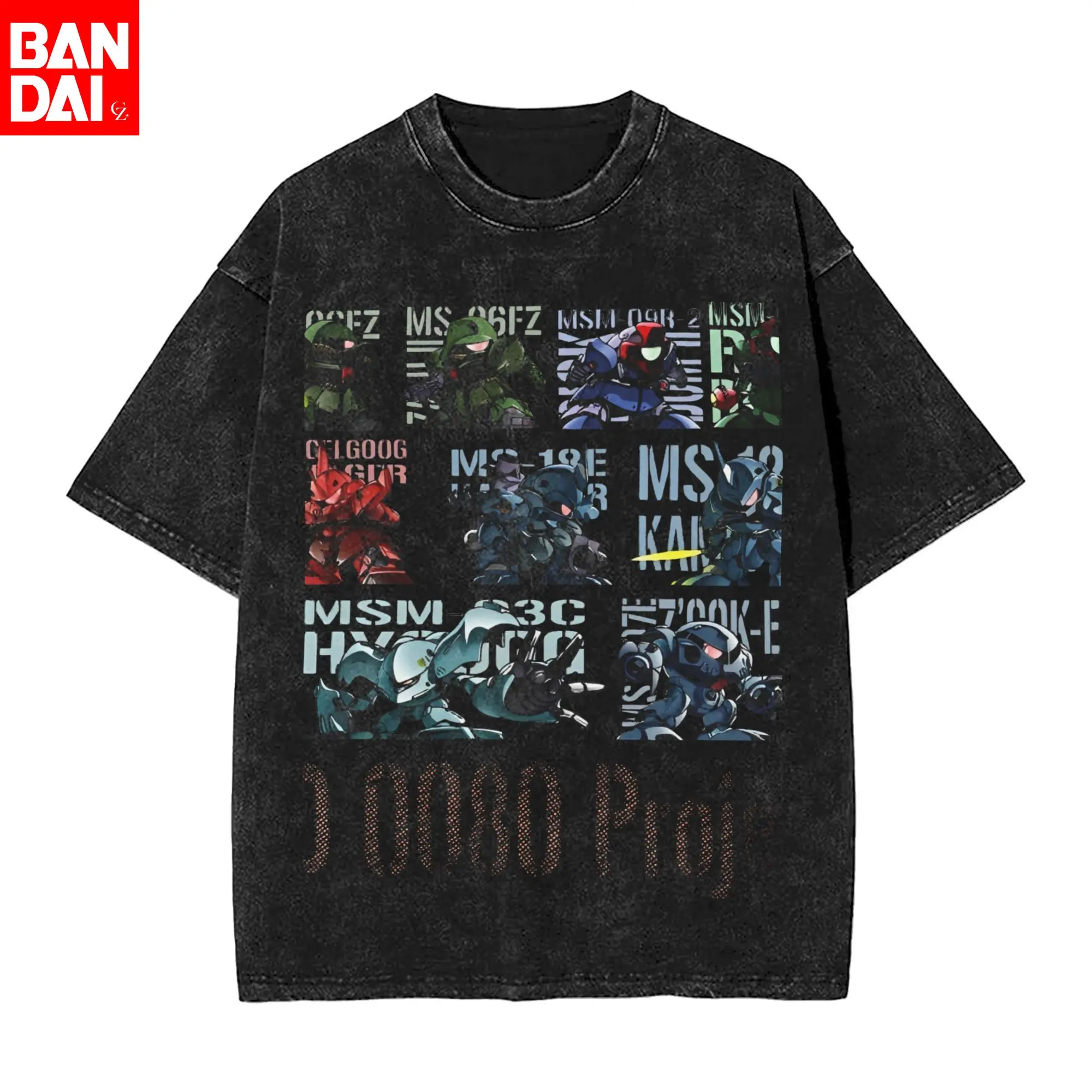 

Gundam Zeon Mobile Suits Compilation (Z'Gok, Gouf, Zaku) Vintage Wash Print T-Shirt Men 2026 Summer Black Oversized Tee