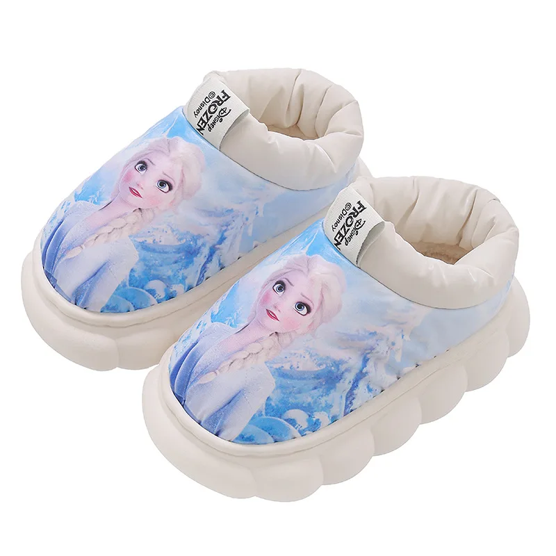 Disney Children\'s Cartoon Heel Cotton Slippers Winter Girls\' Indoor Anti slip Frozen Princess Elsa Baby Waterproof Cotton Shoes