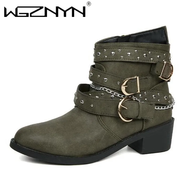 NEW Women Studded Buckle Thermal Snow Boots Autumn Cowboy Goth Punk Shoes Short Ankle Chelsea Rock Vintage Moccasin Botas Mujer