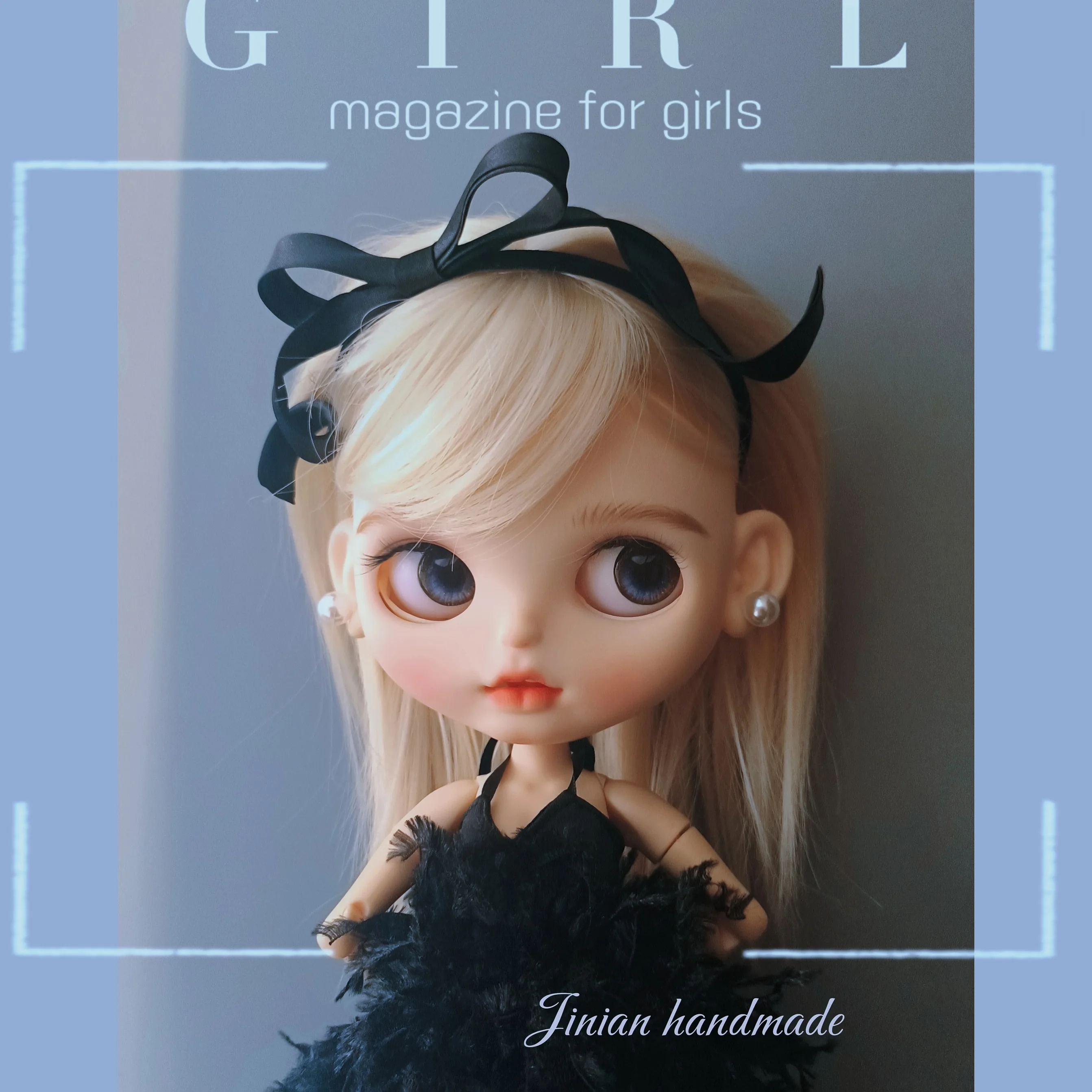 ICY ブライス人形帽子アクセサリー黒クラシック三次元弓ヘアバンド 19 関節用 OB24 ブライスフランス頭飾り