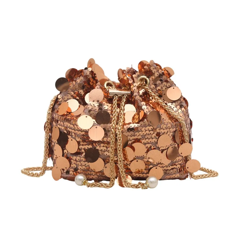 Fashion Shining Sequin Women's Bucket Bag New Style Drawstring Chain Crossbody Bag Dinner Party Clutch Purse Sac A Main Femme