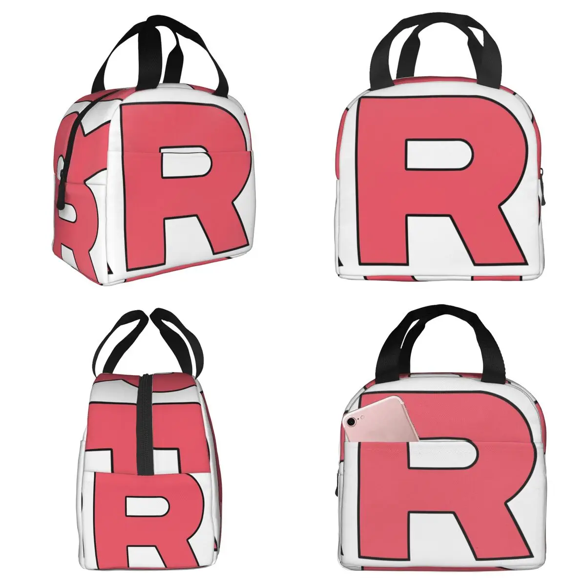 Letter R Team Rocket Logo Insulated Lunch Bag for Women Office Cooler Thermal Food Box Tote Leakproof Lunch Boxes Container