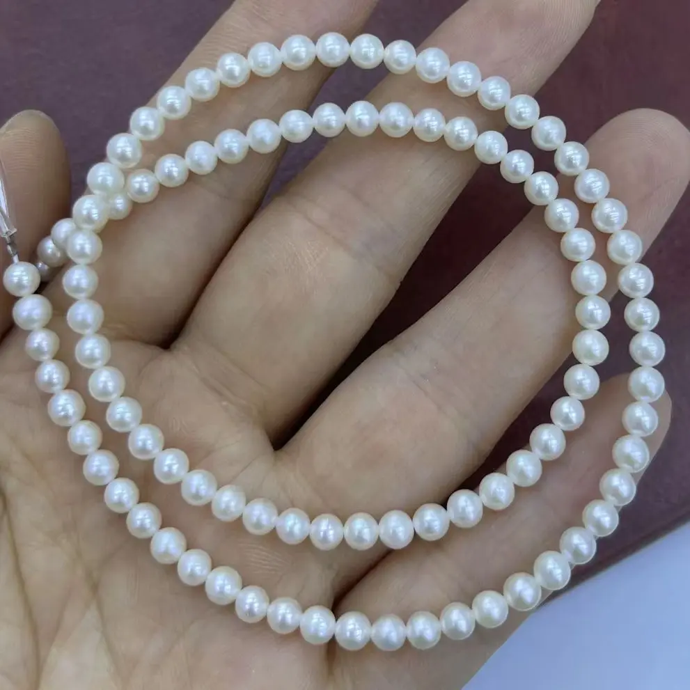 

Natural Freshwater White Near Round Pearl Beads 4-5mm 5A Loose Jewelry Making DIY Supplies for Necklace Bracelet Wedding Gift
