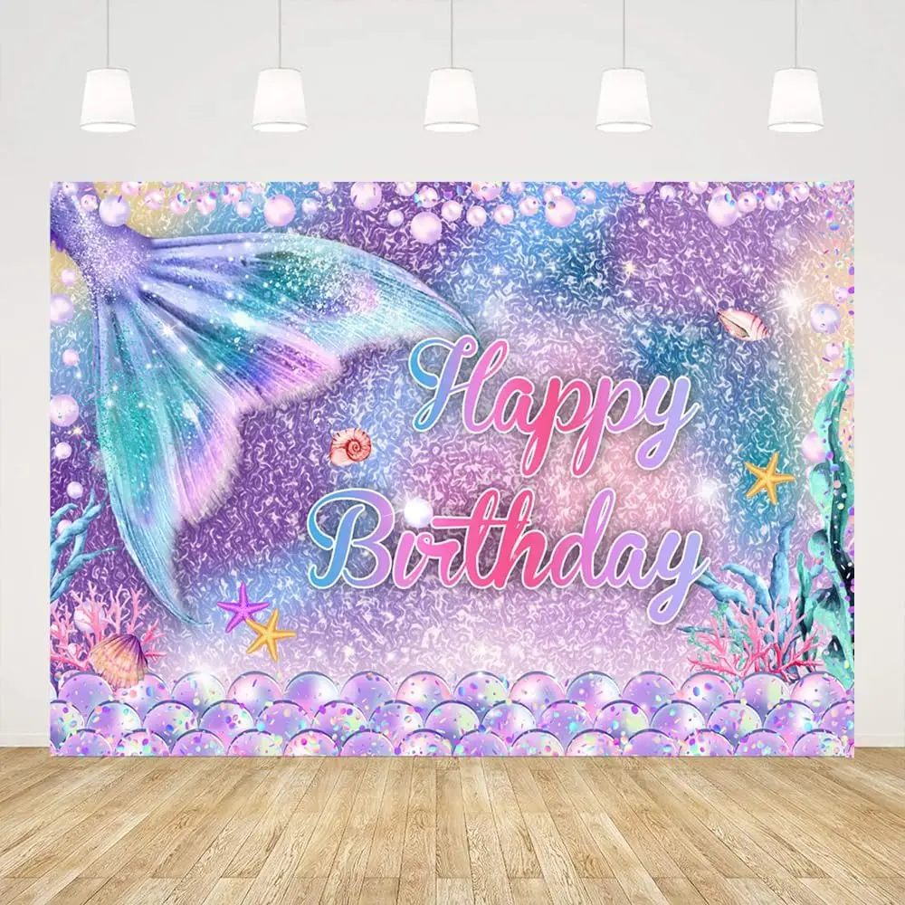 Mermaid Under The Sea Princess under water summer birthday party photo background photography backdrop banner studio