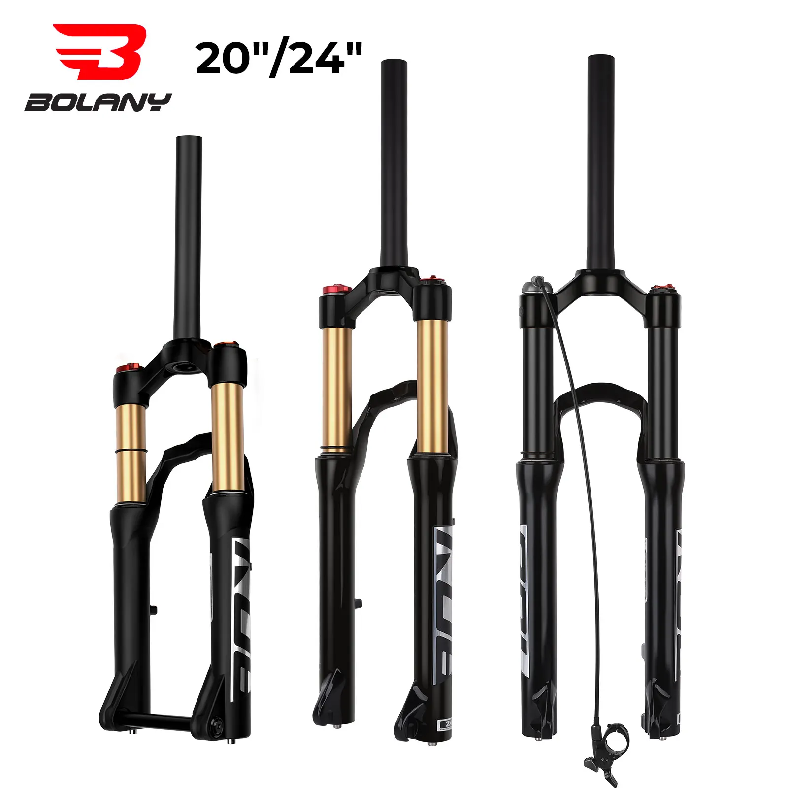 BOLANY Suspension Fork Mountain Bicycle 20/24 Inch Disc Brake Straight Tube Travel 100mm MTB Air Fork For Bicycle Accessoires