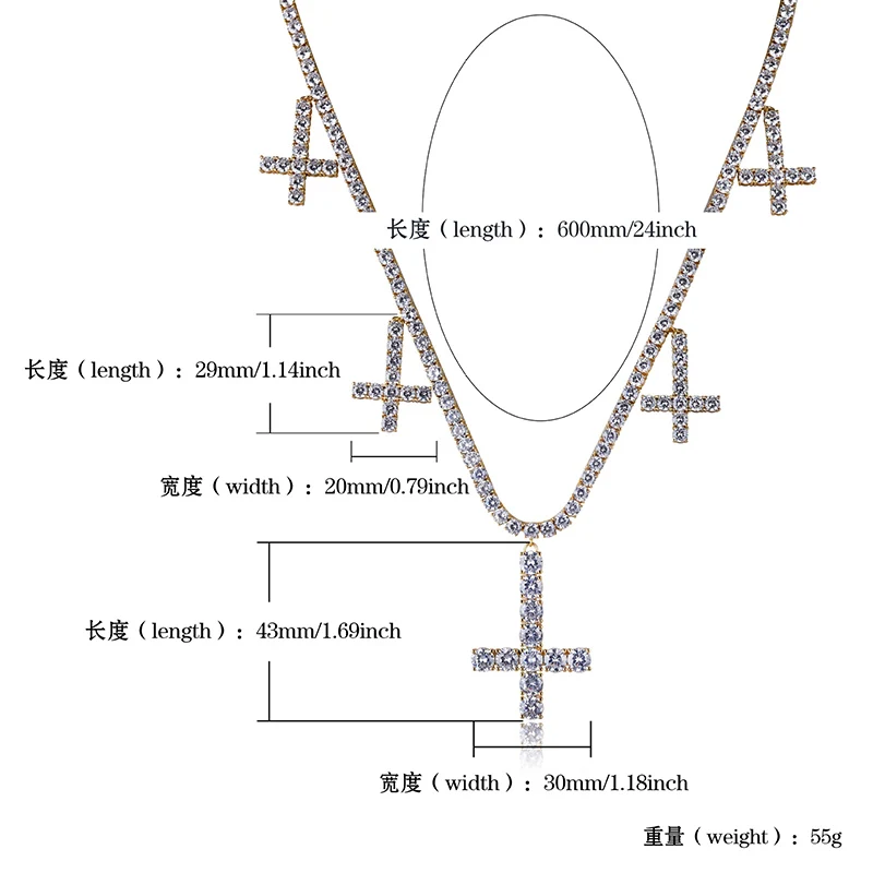 1 Row AAA Cubic Zirconia Tennis Chain Necklaces and 5 PCS CZ Cross Pendants Luxury Men Hip Hop Bling Ice Out Rapper Jewelry