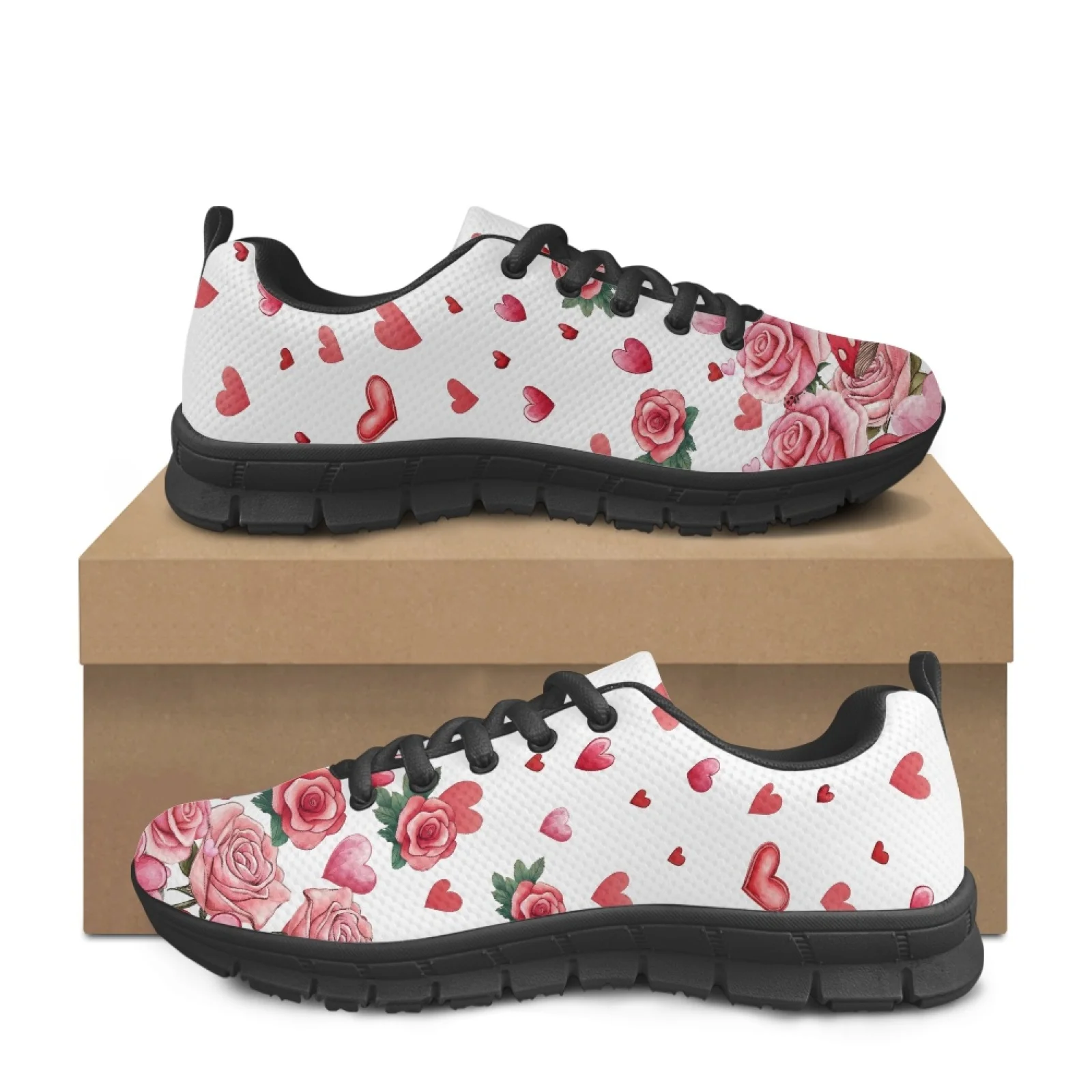 Coloranimal Rose Heart Men Breathable Fitness Footwear for Work Non Slip Shoes for Standing All Day for Outdoor