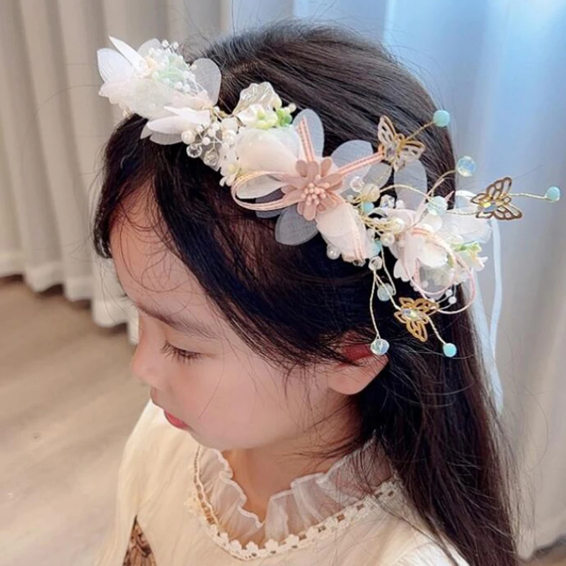 Hair Jewelry Children Gifts Spring Bohemian Girls Bridal Pearl Hair Headdress Flower Wreath Bride Garland Head Hoop Headbands