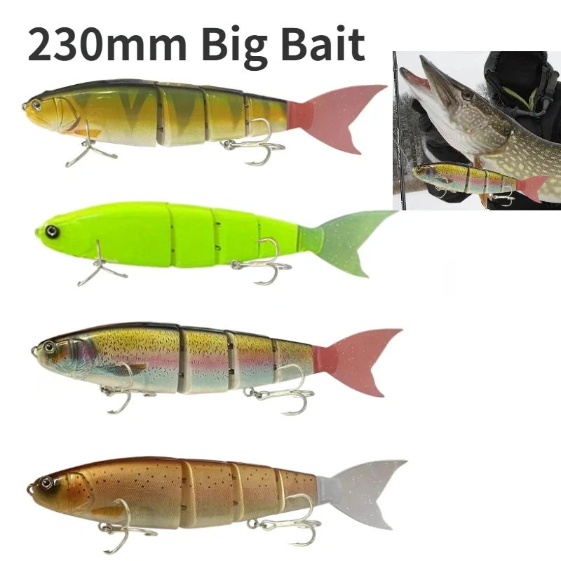 230mm 105g Big Bait Bionic Multi Section Hard Fishing Lure Giant Jointed Swimbait with 2 Soft Tails Bass for Pike Floating Lure