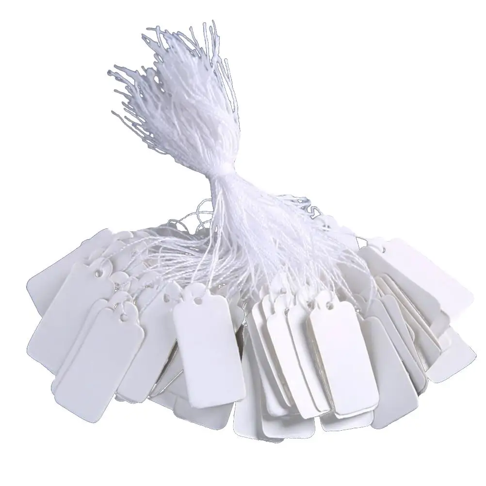 

95pcs String Display for Jewelry Clothes Shoes Stationery White Paper Price Labels Smooth Writing Surface Hanging Marking Tags